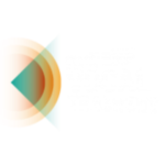 Logotipo da instituição Modern Vocal Training com um símbolo abstrato em tons de azul e laranja ao lado do nome escrito em letras brancas.