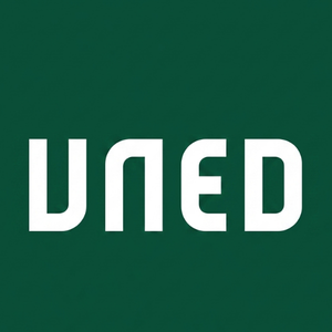 Logotipo estilizado da UNED em letras brancas sobre um quadrado verde escuro.