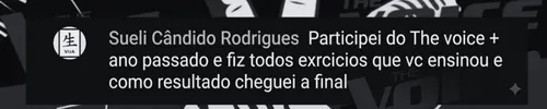 Depoimento da aluna Sueli Cândido Rodrigues participante do The Voice Plus sobre as aulas de canto de Wagner Barbosa